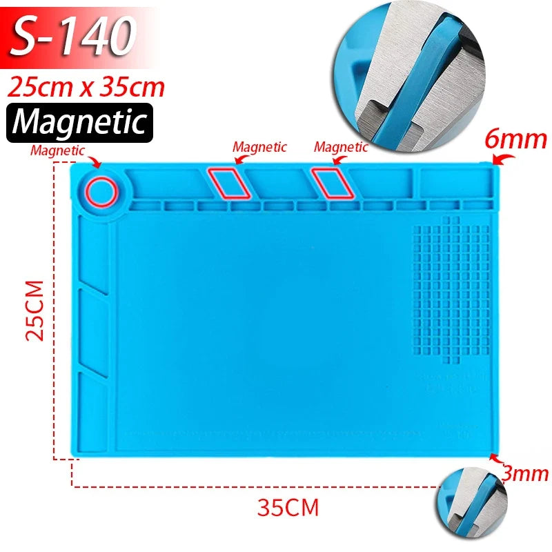 Soldering Station Mat Silicone Work Mat Heat Resistant 932°F Anti-Static Magnetic Mat for Electronic Phone Laptop Watch Repair