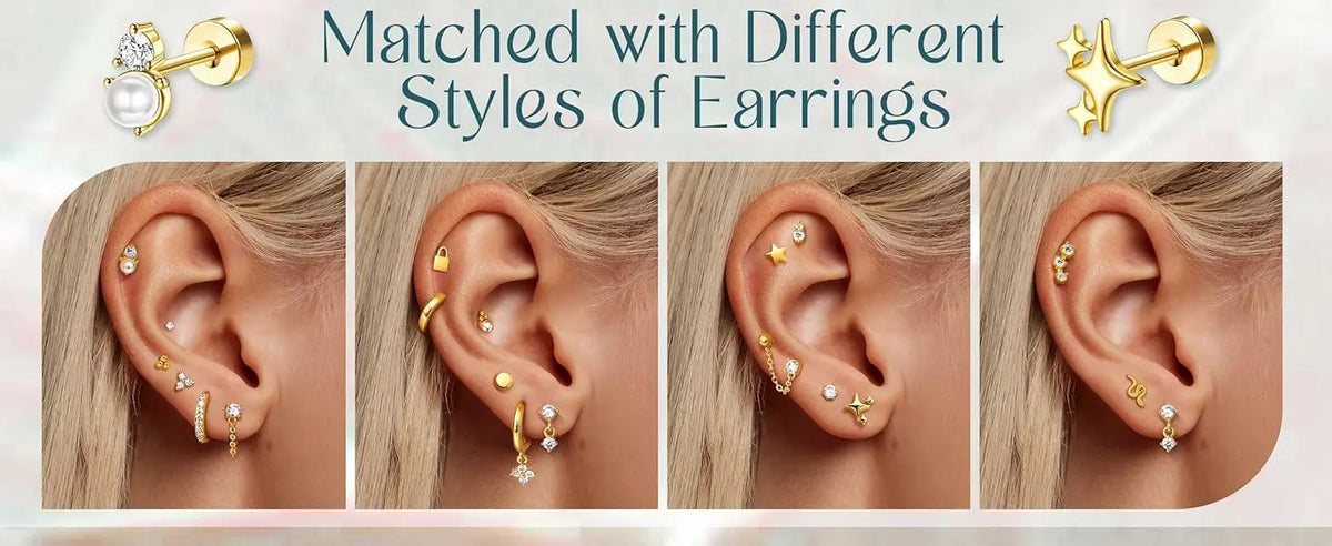 Bobisty 1pc Earrings Surgical Stainless Steel Earrings for Women Dainty Flat Back Earring Stud Hoop Cartilage for Sensitive Ears