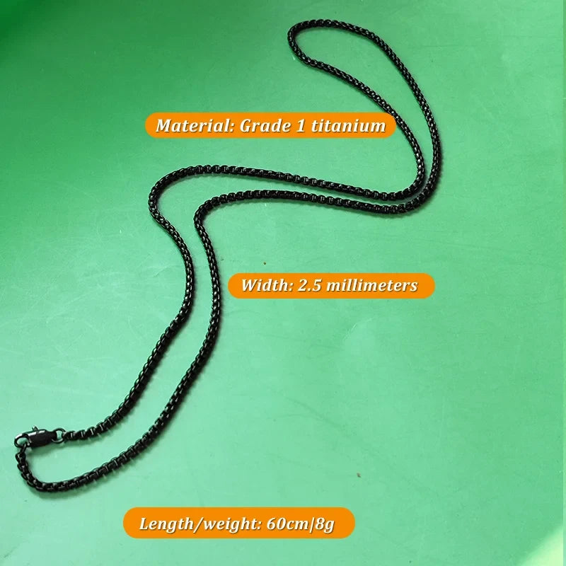 Pure Titanium Black Round Box Link Chain Necklace - 2.5/3/4mm Fashionable Gift Accessory