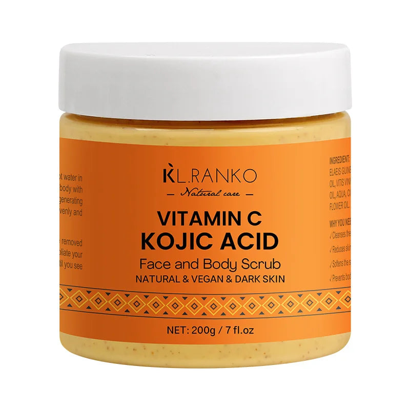Vitamin C Kojic acid Natural Exfoliating Salt Body &Face Scrub Brightens and Softens Skin Deep Cleaning Anti Oxidative Skin Tone