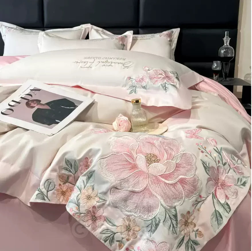 4pcs Light Luxury Style  120 Count Long Styl Cotton polyeste Embroidered Bedding Duvet Cover 200x230 220x240 Four Seasons