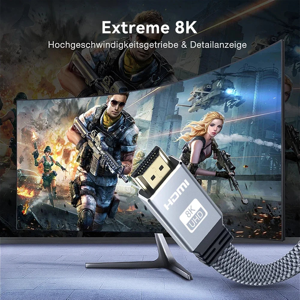 8K HDMI Flat Cable 48Gbps High Speed 8K60 4K120 144Hz Braided HDMI 2.1 Cord 3D eARC HDCP 2.2&2.3 Compatible with Roku TV/PS5