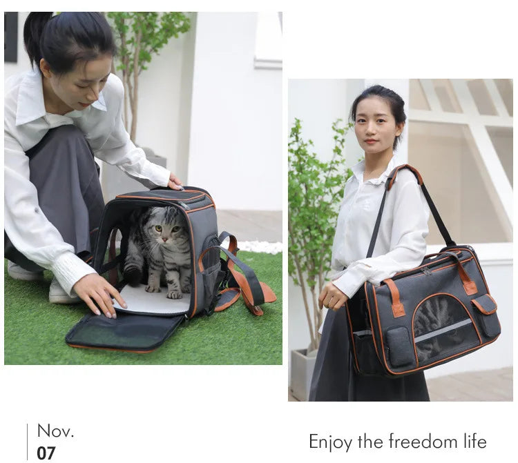 Dog Pet Carrier Bag Anti-Collapse Design Multiple Storage Pockets Cat Travel Handbag for Medium Cats, Puppy, Rabbits and Other S