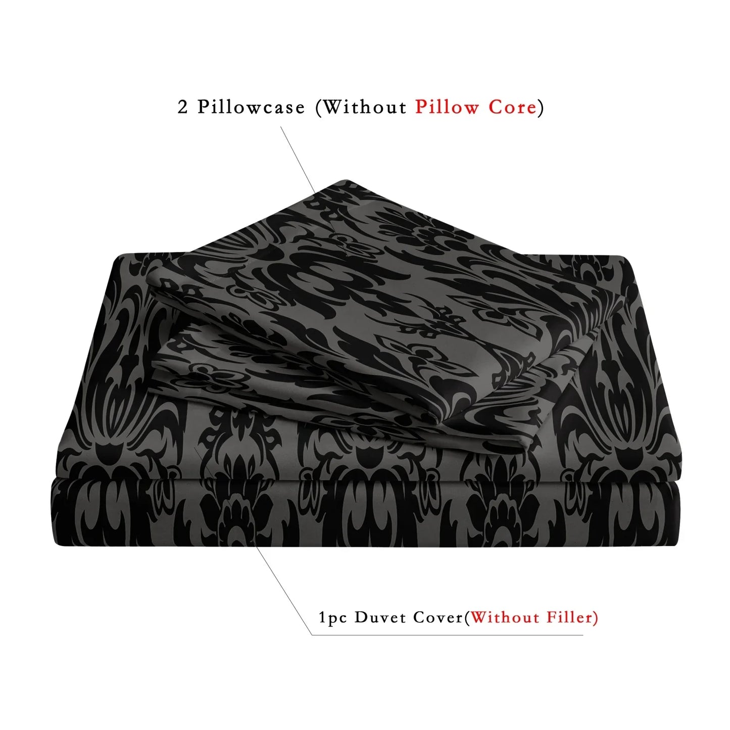 3Pcs Black Grey Textured Print Duvet Cover Bedding Set Included 1 Duvet Cover & 2 Pillowcases For Bedroom Guest Room Dorm Decor