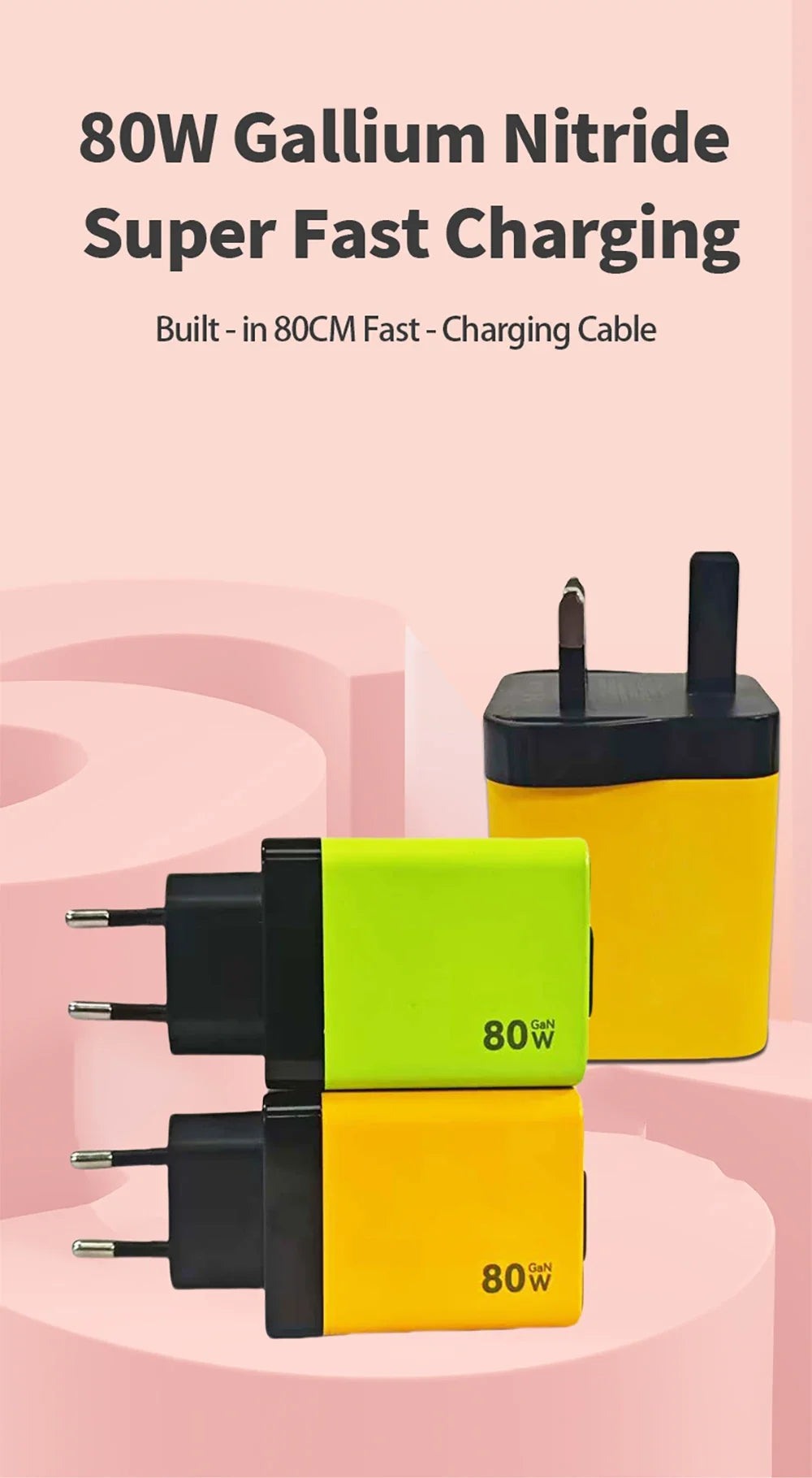 Elough 80W Gallium Nitride Charger Scalable Data Cable for Iphone Huawei A+C Full Protocol Multi Port Charging Head