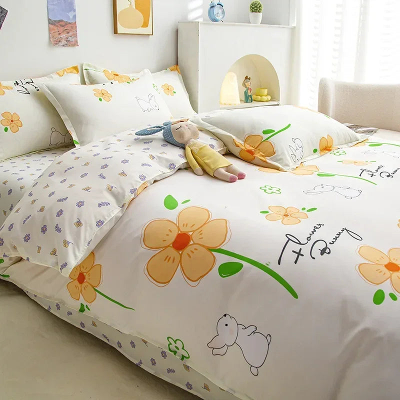 Lovely Cartoon King Size Duvet Cover Set 220x240 Skin Friendly Double Bed Quilt Cover Blanket Comforter Cover and Pillowcase