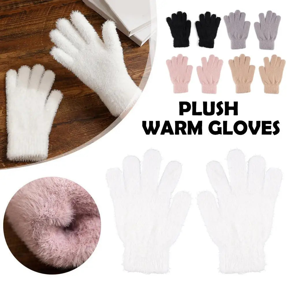 Winter Gloves Mink Velvet Five Finger Gloves Plush Warm Cold-proof Gloves Women Outdoors Cycling Solid Color Mittens