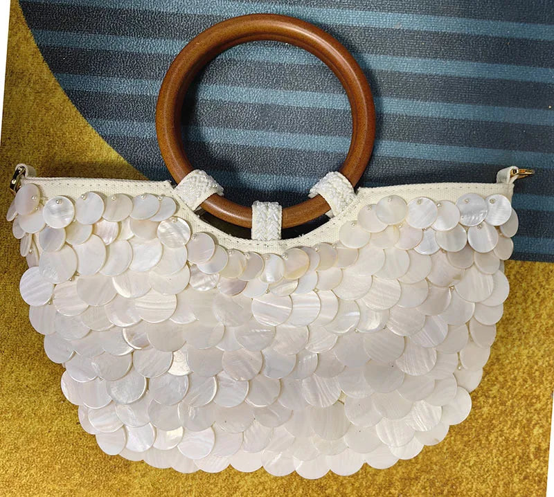 NEW Wood Top-Handle White Crystal Clutch Bag | High Quality Women's Wedding Hand Woven Handbags & Fashion Bags
