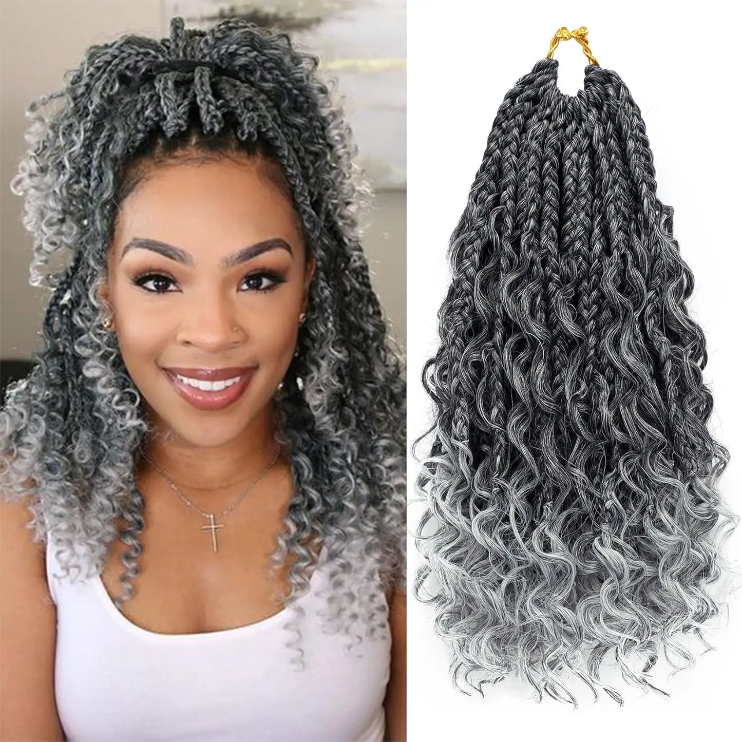 12 Inch Goddess Boho Box Braids Crochet Hair | Pre-Looped with Curl Ends
