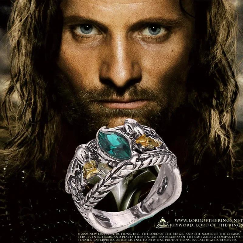 New Fashion Barahir Aragorn Gondor Ring Men Women Green Crystal Ring Jewelry