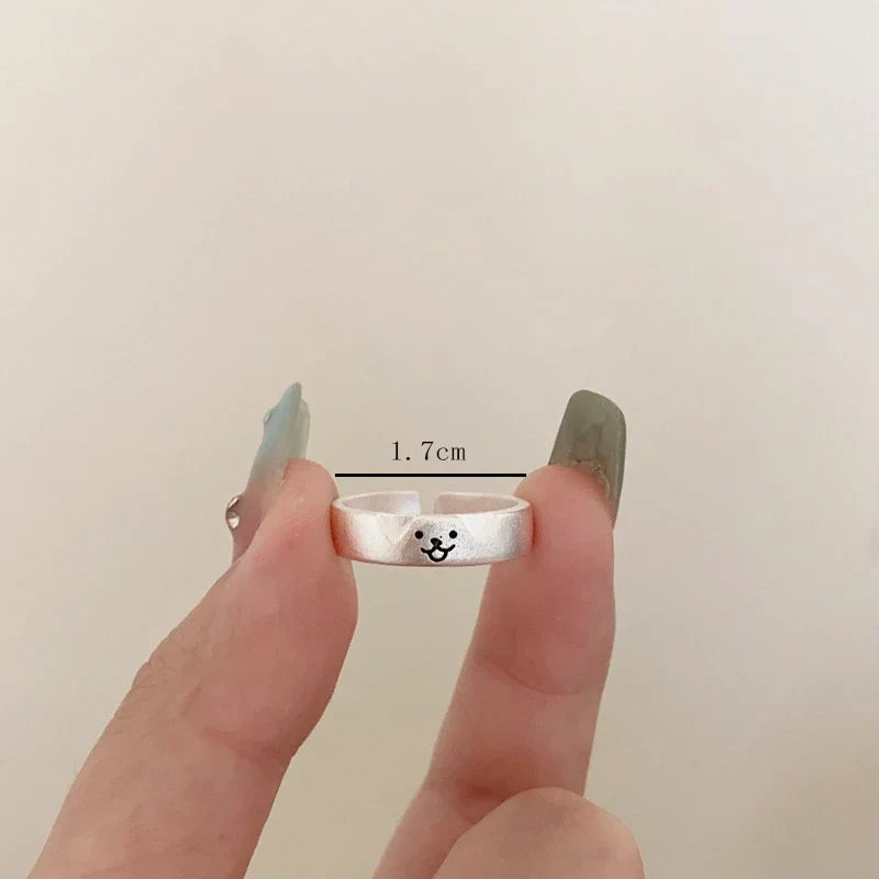 2pcs Simple Design Cute Cat Dog Animal Adjustable Couple Ring for Women Men Cartoon Fashion Couple  Friends Rings Jewelry Gifts