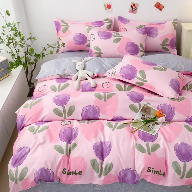 Lovely Cartoon King Size Duvet Cover Set 220x240 Skin Friendly Double Bed Quilt Cover Blanket Comforter Cover and Pillowcase