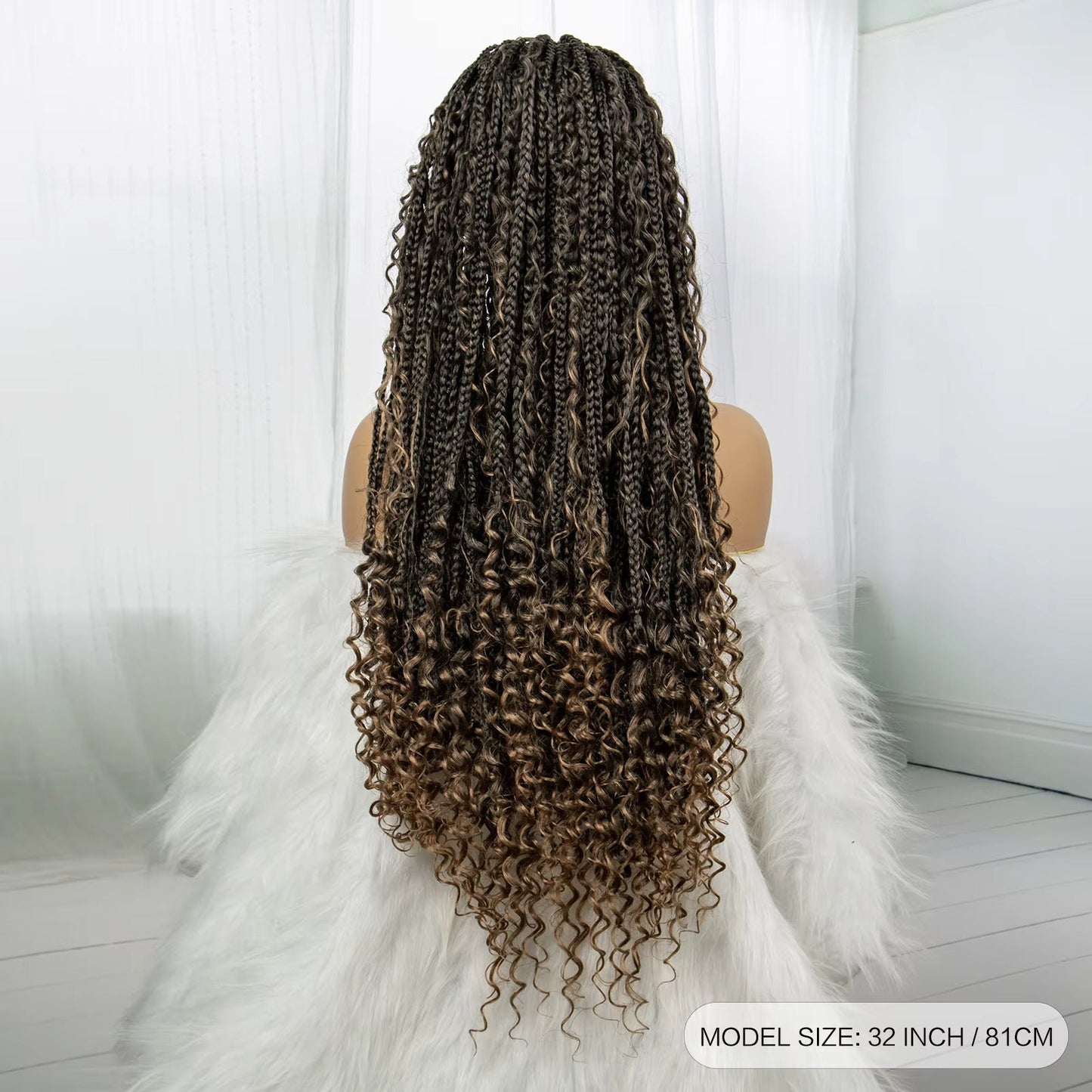 32" Boho Knotless Braided Wig | Bohemian Box Braids | Lace Front Wig with Baby Hair | Synthetic Hair
