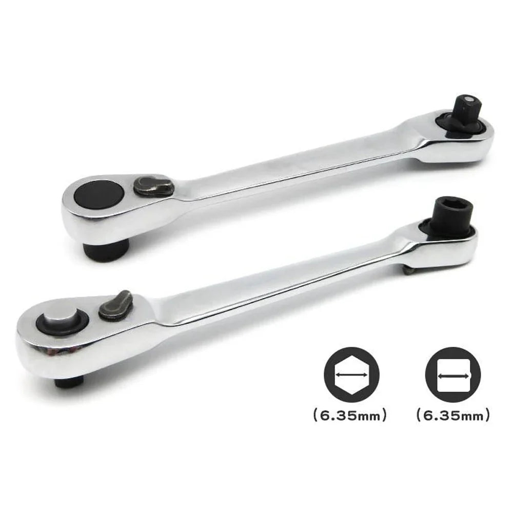 Mini Double Headed Ratchet Wrench 1/4 Inch Drive Socket Screwdriver Bit Driver Quick Release Ratchet Wrench Hand Tools