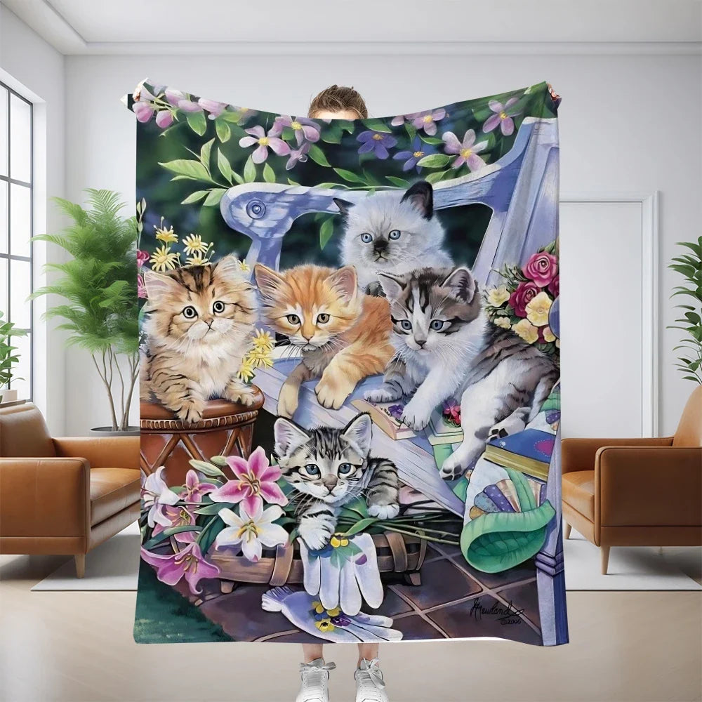 1PC Throw Cute Animals theme Cats Dogs Lover Flannel Blanket Gifts Soft Warm thin Blankets for Sofa Bed Car Camping all season