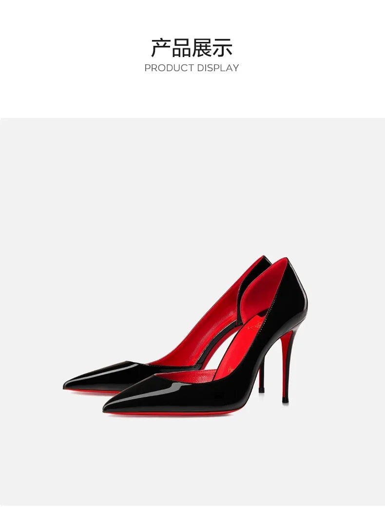 Elegant Hollow Women's High Heels 2026 Luxury Brand Black Pointed Toe Pumps Red Shiny Bottoms Sexy Fashion Ladies Shoes Women