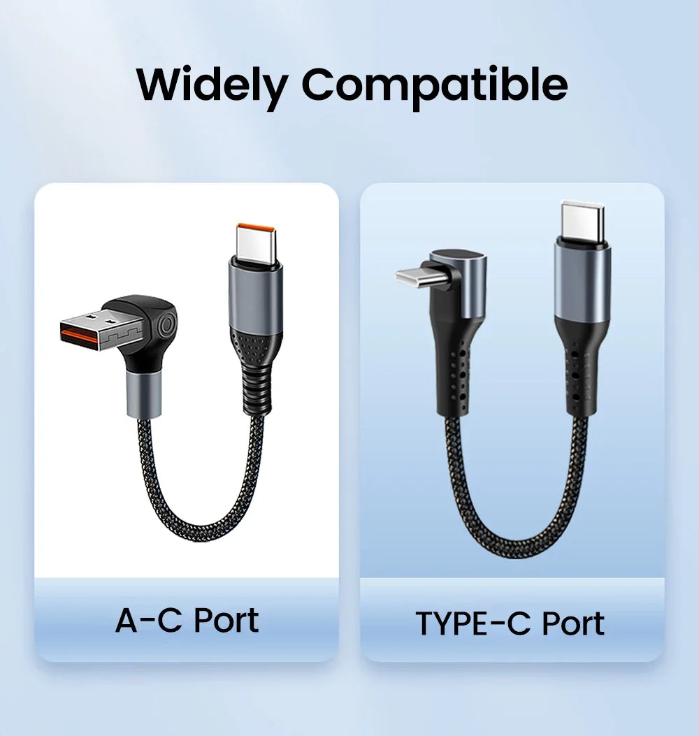 Crouch 90 Degree Short Cable USB Type C To Type C 6A 66W Fast Charge 25CM 50CM Power Bank USB C Cable For iphone Huawei Xiaomi