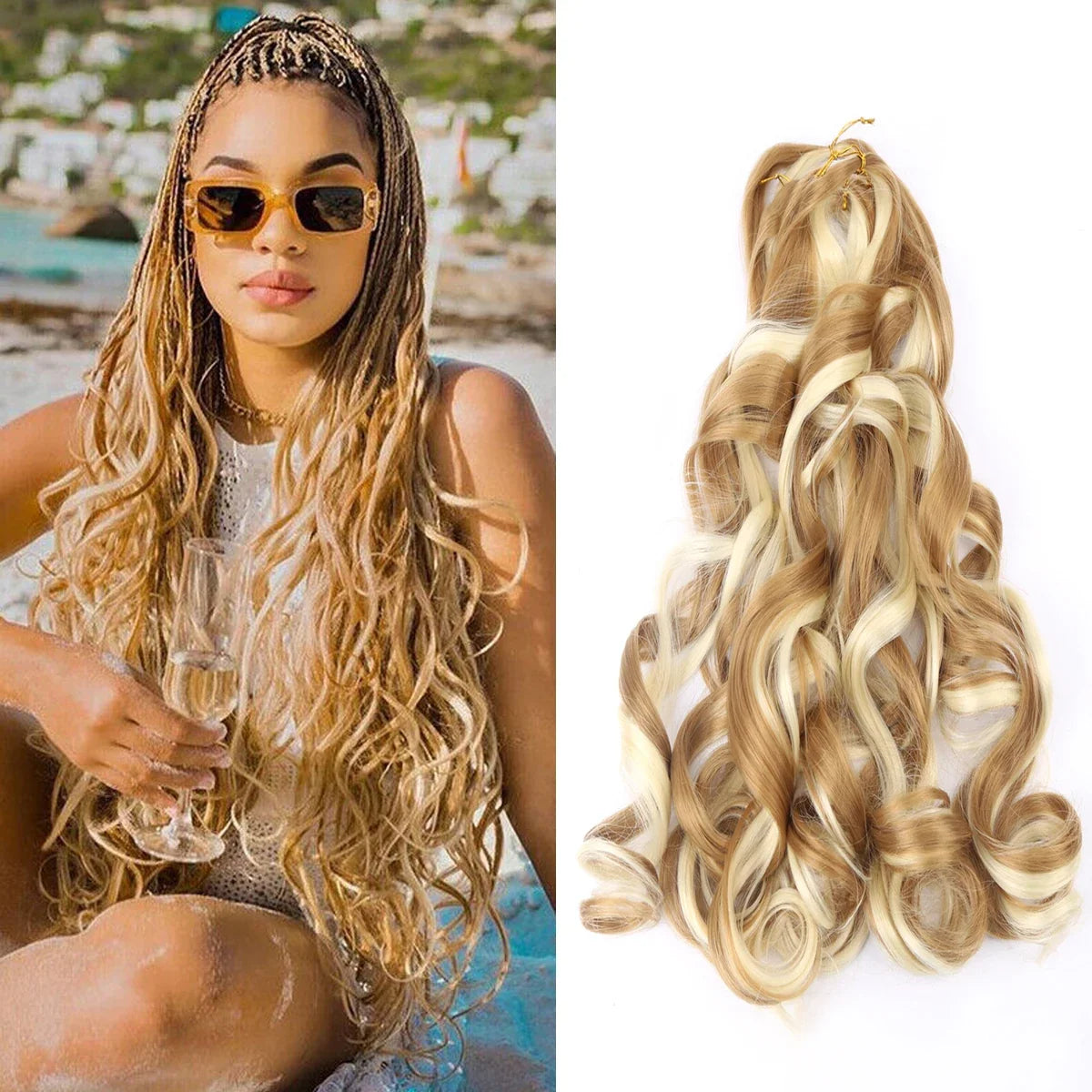 French Curly Crochet Braiding Hair - Ombre Spiral Curls - Pre-Stretched Synthetic Hair Extensions