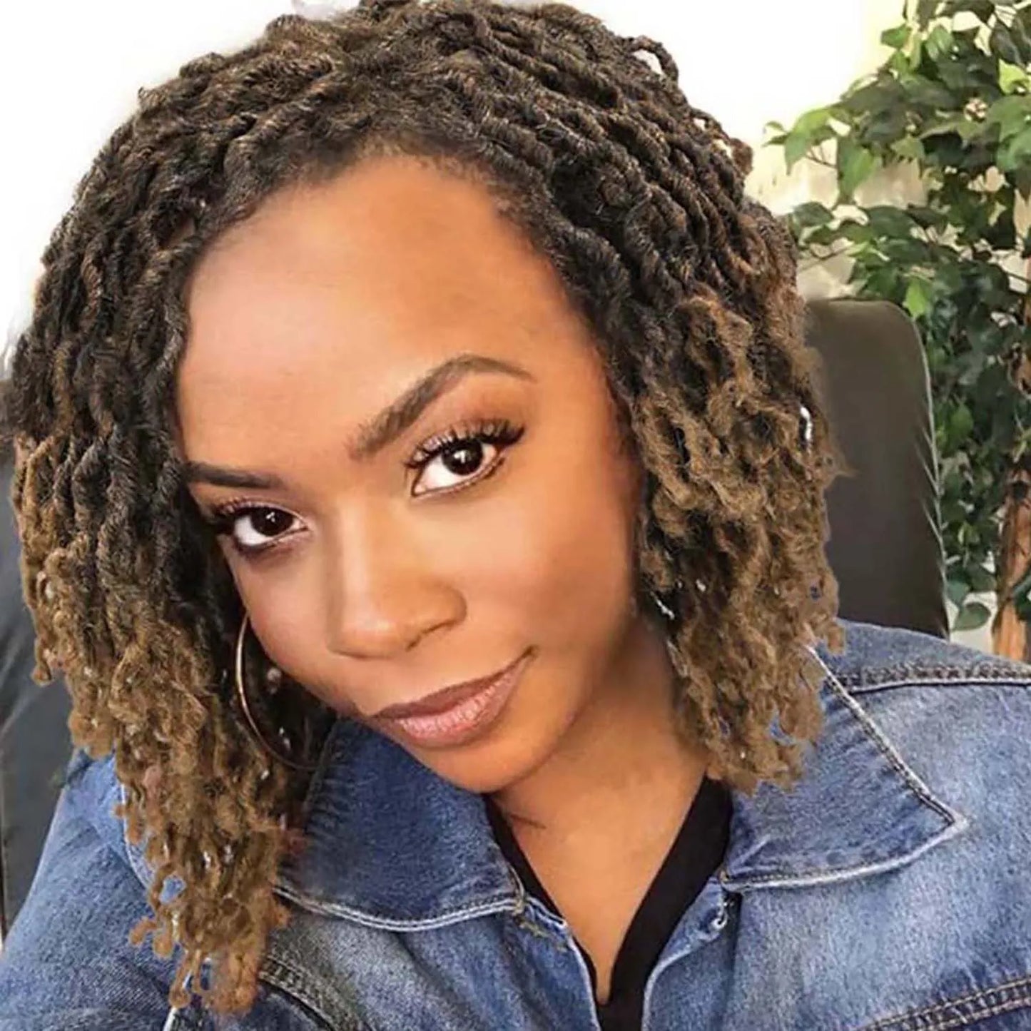 Short Goddess Faux Locs Wig | Brown Highlight Crochet Dreadlock Wig