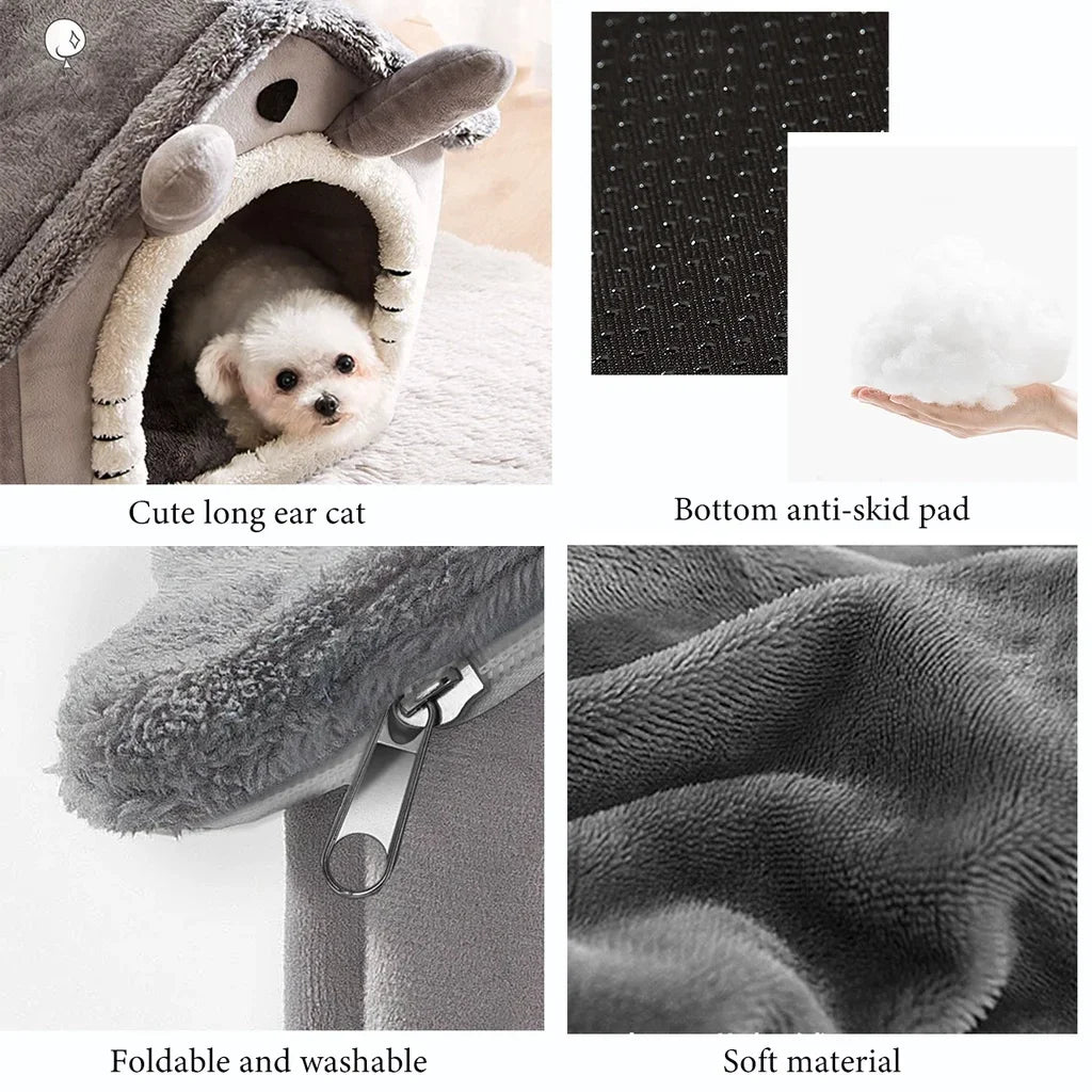 Winter Warm Foldable Pet House Detachable Washable Liner Comfort Kennel Bed for Small Medium Dogs and Cats Indoor Rest Nest