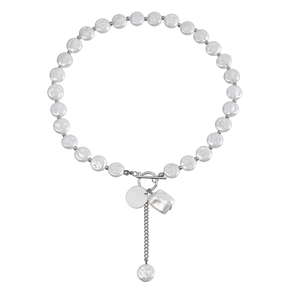 Kpop Imitation Pearl Beaded Pendant Necklace Moon Metal Link Splicing Choker for Women Ladies Jewelry Wedding