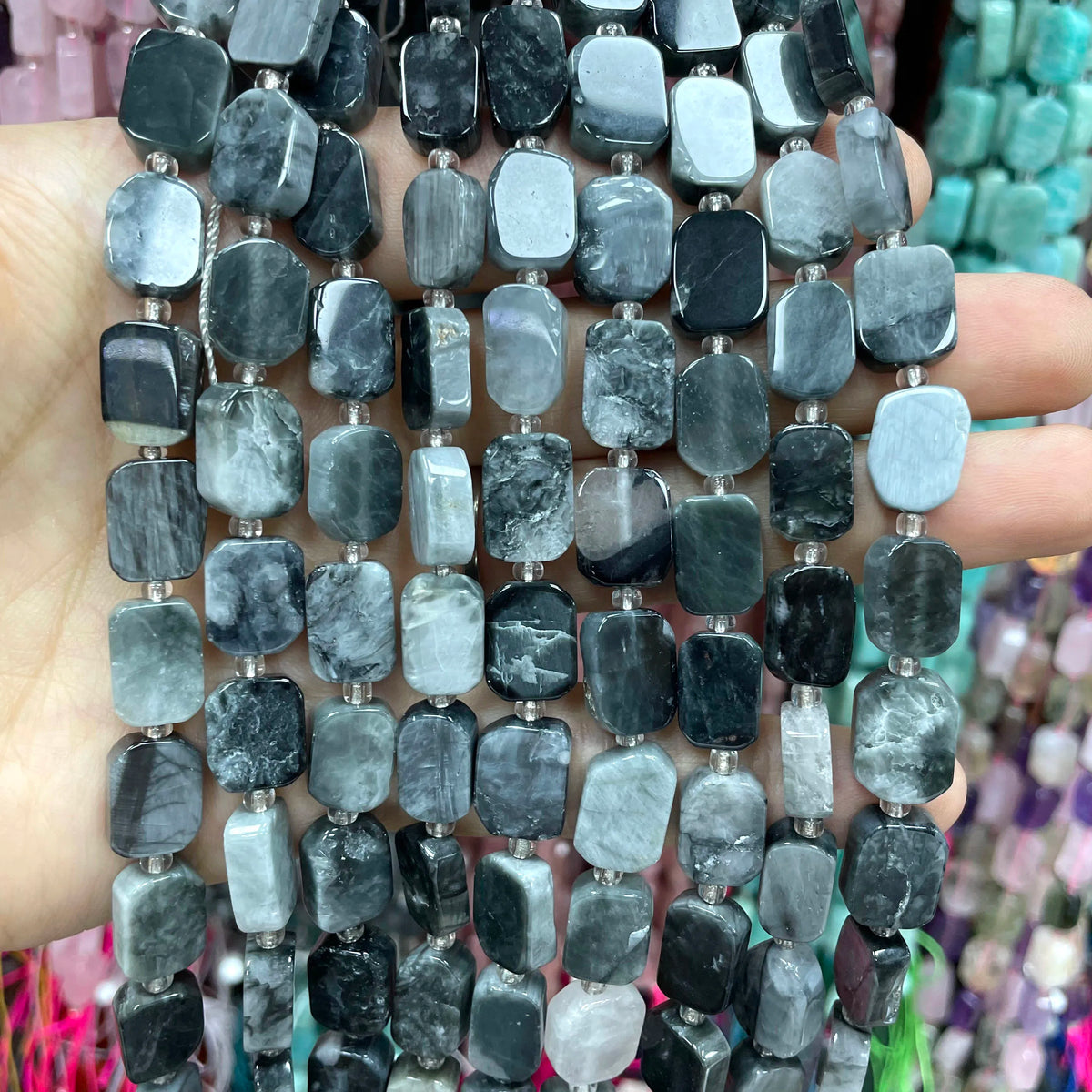 Natural Stone Flat Rectangle Amethyst Lapis Lazuli Quartz Apatite Spacer Beads For Jewelry Making Diy Bracelet Accessorie 8*12MM