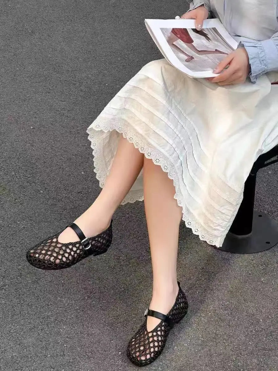 2026 Summer New Fashion Simple One-Buckle Vintage Flats for Women, Soft and Comfortable Ballet Shoes, Shallow Mouth Sandals