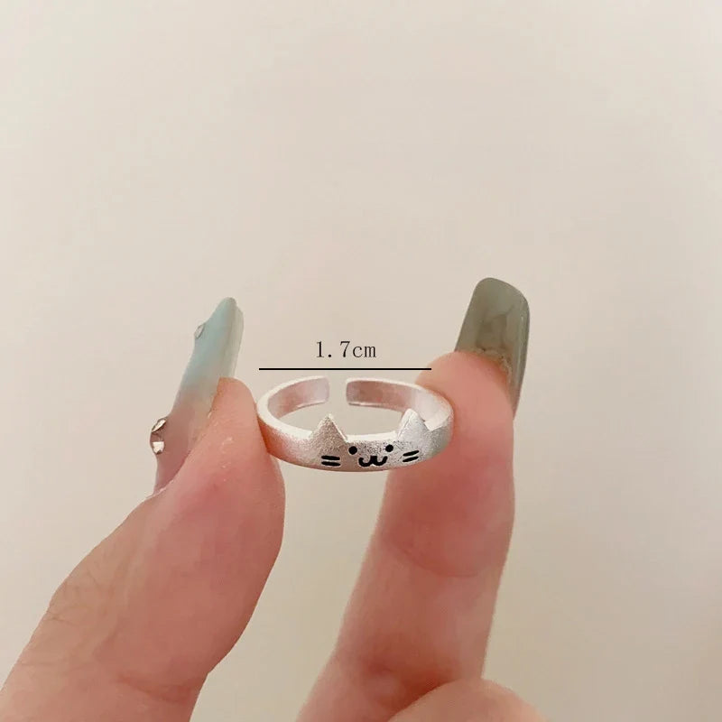 2pcs Simple Design Cute Cat Dog Animal Adjustable Couple Ring for Women Men Cartoon Fashion Couple  Friends Rings Jewelry Gifts