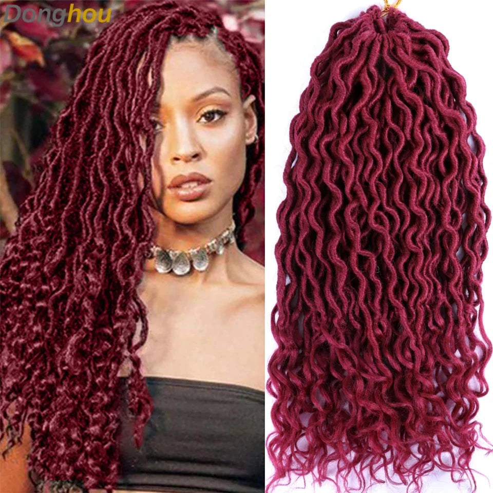 Goddess Faux Locs Crochet Hair | 18" Soft Curly Braids | Ombre Dreadlocks Extensions | 24 Strands/Pack