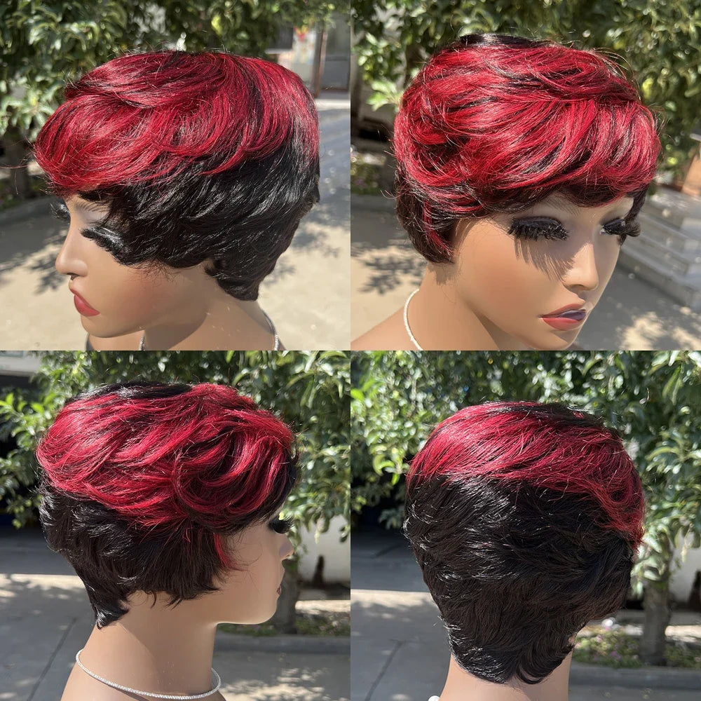 Short Pixie Cut Human Hair Wig with Bangs | Brazilian Remy, Machine Made