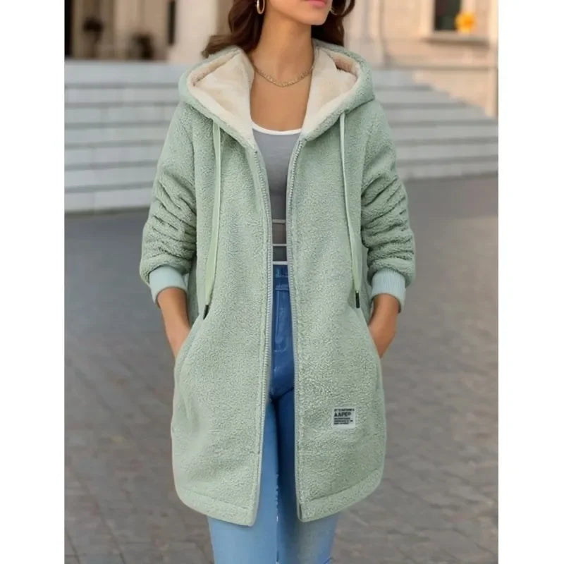 Women's Hooded Top  Winter Coat Thickened Fleece-lined Sweatshirt Cardigan Winter Trendy New Style Lamb Wool Jacket Ladies