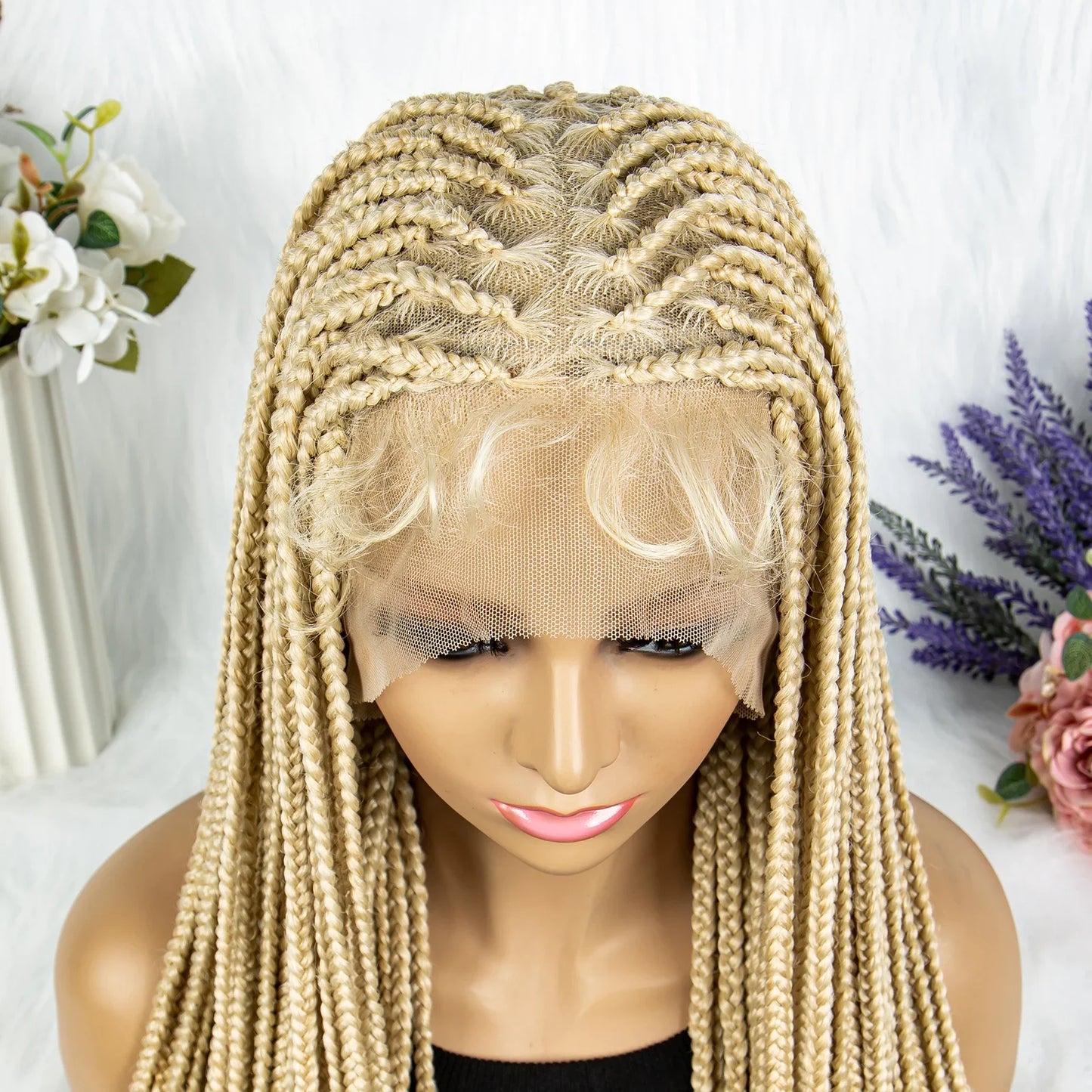 HD Full Lace Knotless Box & Cornrow Braided Wig | Transparent Lace | Synthetic Crochet Braids for Black Women