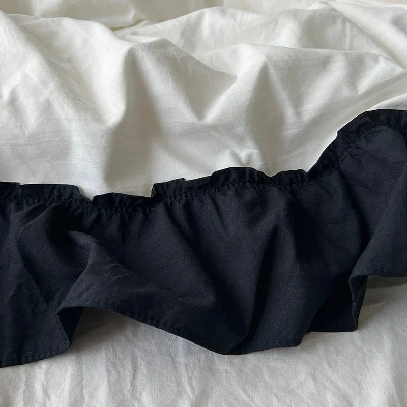 Black Bow Cotton Bedding Set, Princess Style Cute Girl Skin Friendly Soft Duvet Cover, Bed Sheet or Bed Skirt Pillowcase