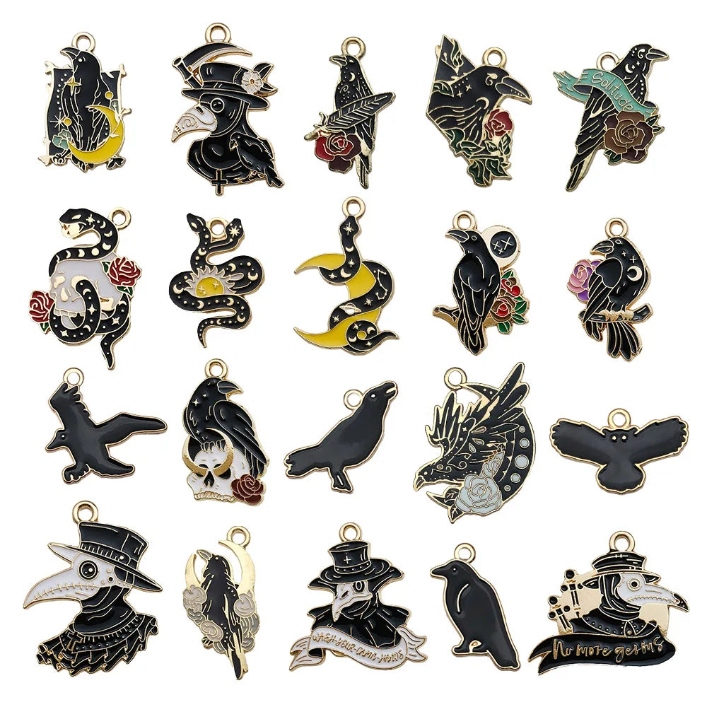 Mix 10/20 pcs of Alloy Enamel Halloween Charms Pendants, Suitable for DIY Necklace, Earring, Keychain Jewelry Making Accessory.