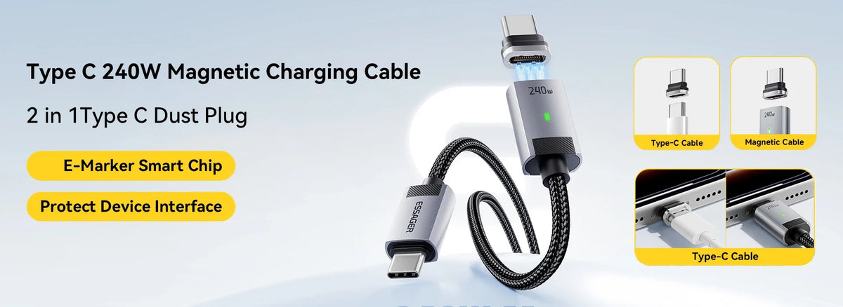 Essager Digital Dispaly USB C Cable For iPhone 17 16 15 Xiaomi Huawei 100W PD Fast Charging For Macbook iPad Type C to C Cable
