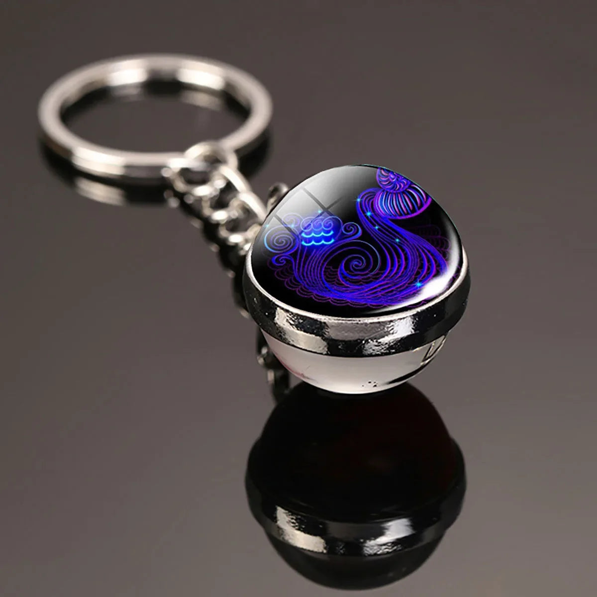 12 Constellation Key Chain Luminous Double Sided Glass Ball Pendant 12 Zodiac Key Chain Fashion Birthday Gift for Men and Women