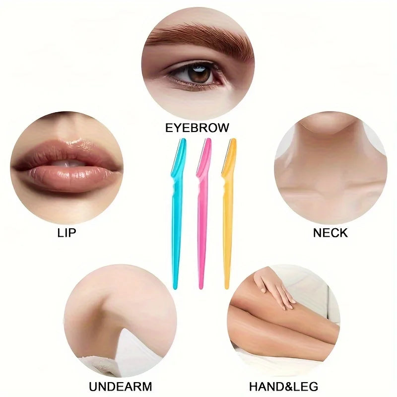 3Pcs Women Eyebrow Razor Stainless Steel Curved Blade Portable Household Facial Grooming Accessory