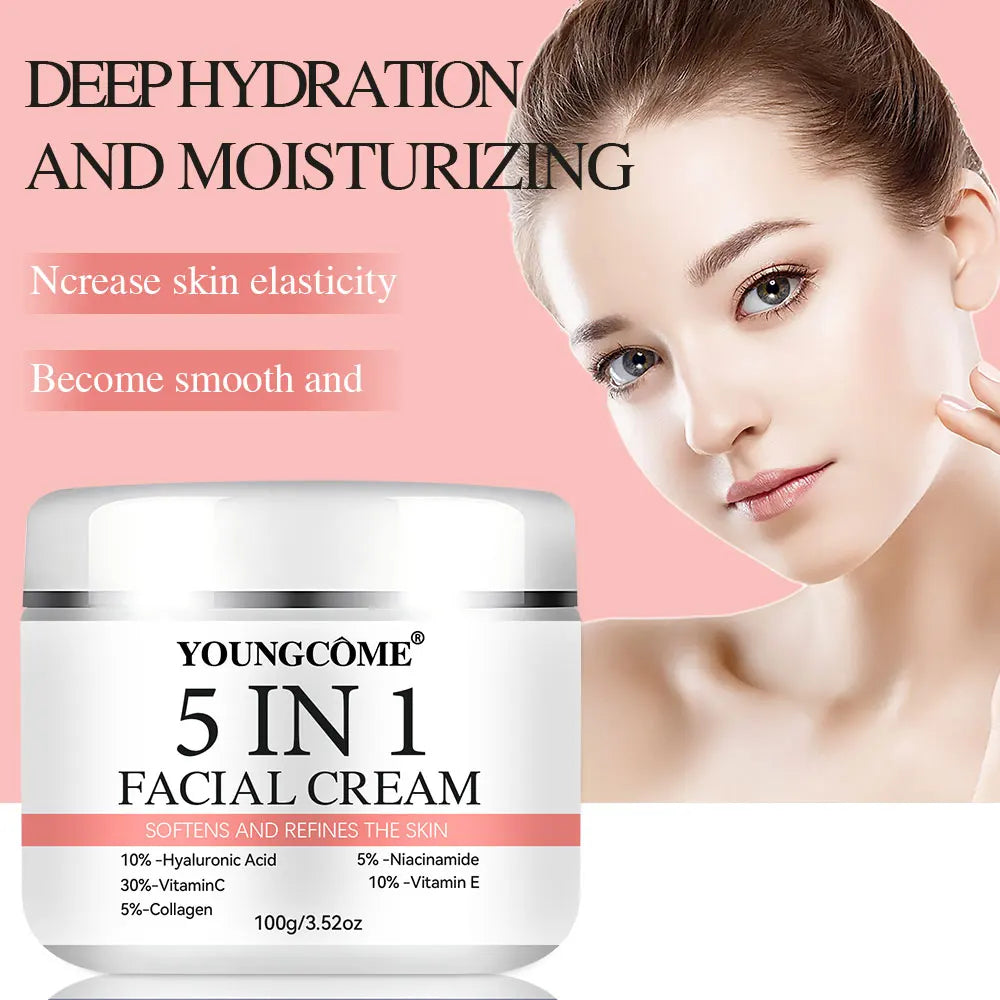 5 In 1 Fade fine lines Firming Face Serum Moisturizing brightning Vitamin C Hyaluronic Acid Facial Serum Shrink Pores Skin Care