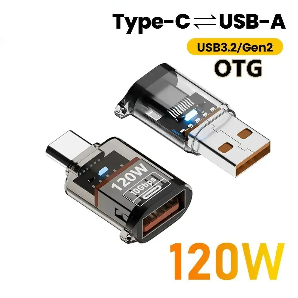 120W USB 3.2 to Type C OTG Adapter Fast Charging 10Gbps Data Audio Transfer For MacBook iPad iPhone 15 16 17 Huawei Xiaomi PC
