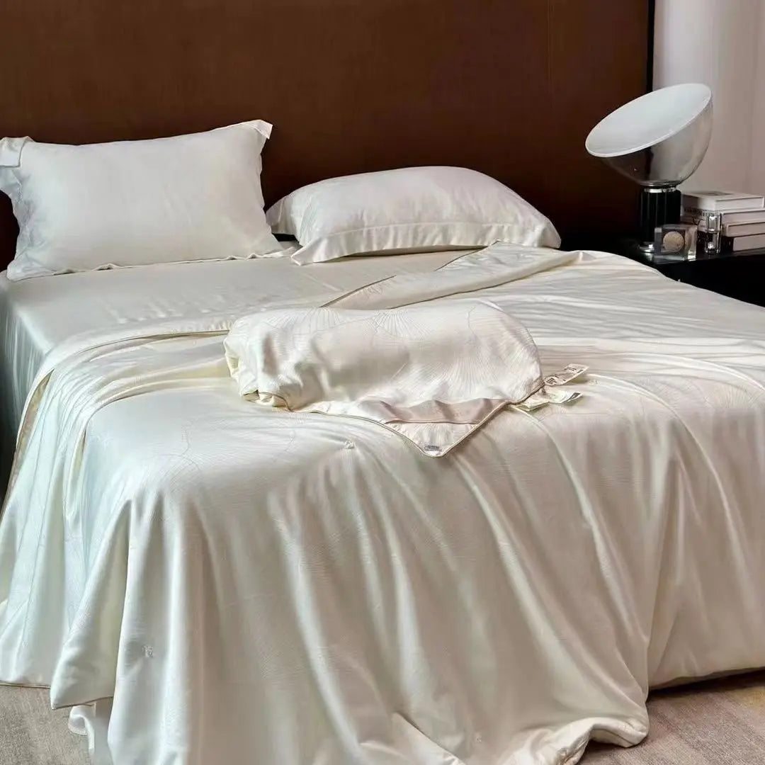 100% Natural Silk Quilt Lyocell Fiber Duvet Queen Size Summer Blanket White Luxury Jacquard Bedding Single Double Bed Comforter