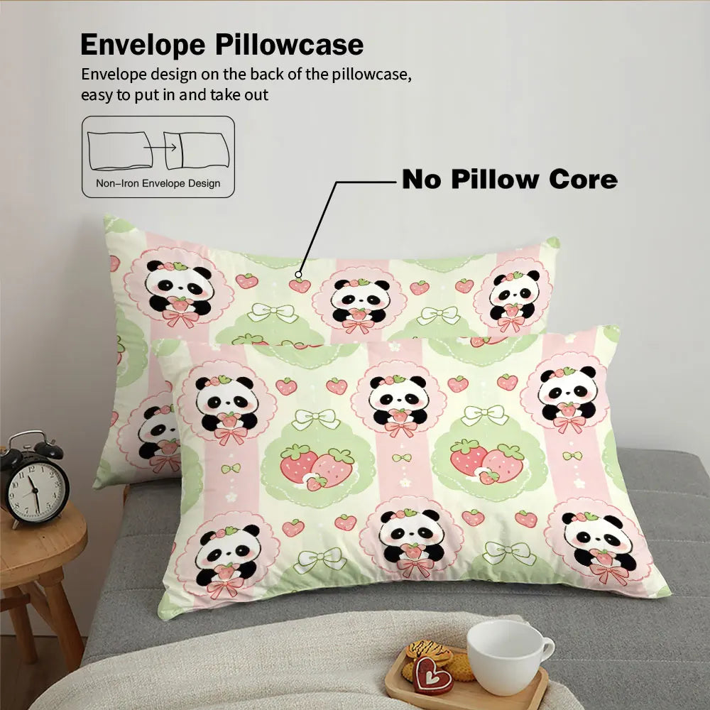 3pcs Cartoon Panda Print Coreless Duvet Cover Cool Summer Lightweight Bedding Set Multi Size Bedroom Bedding Decoration