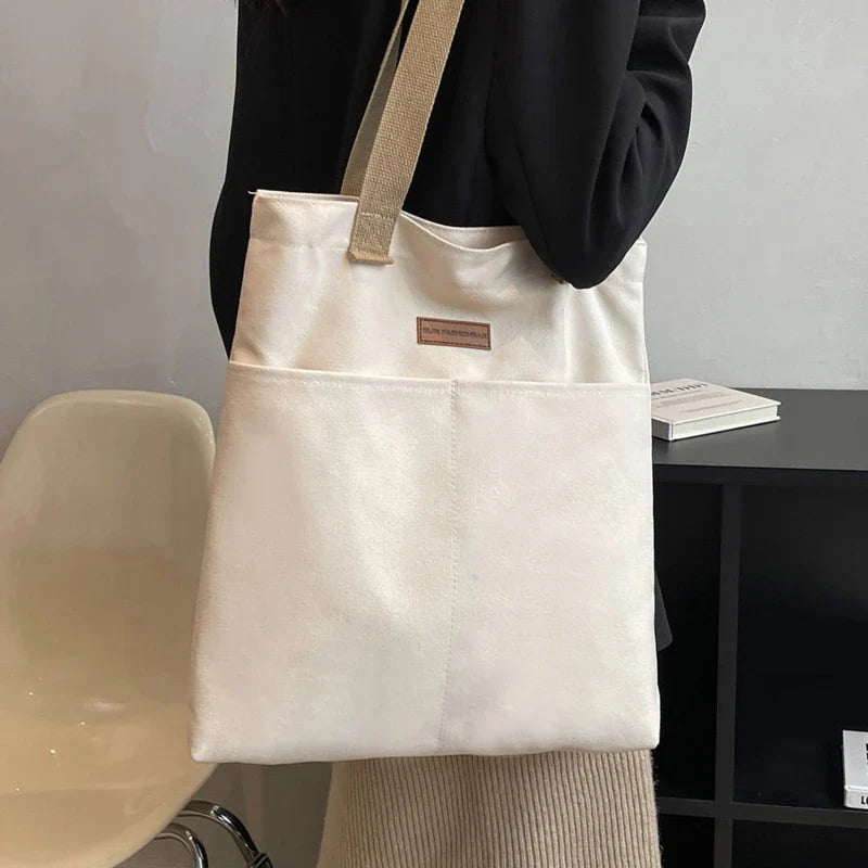 Women's Canvas Tote Bag | Solid Color Designer Ladies Casual Handbag & Large Capacity Cotton Reusable Shopping Beach Bag
