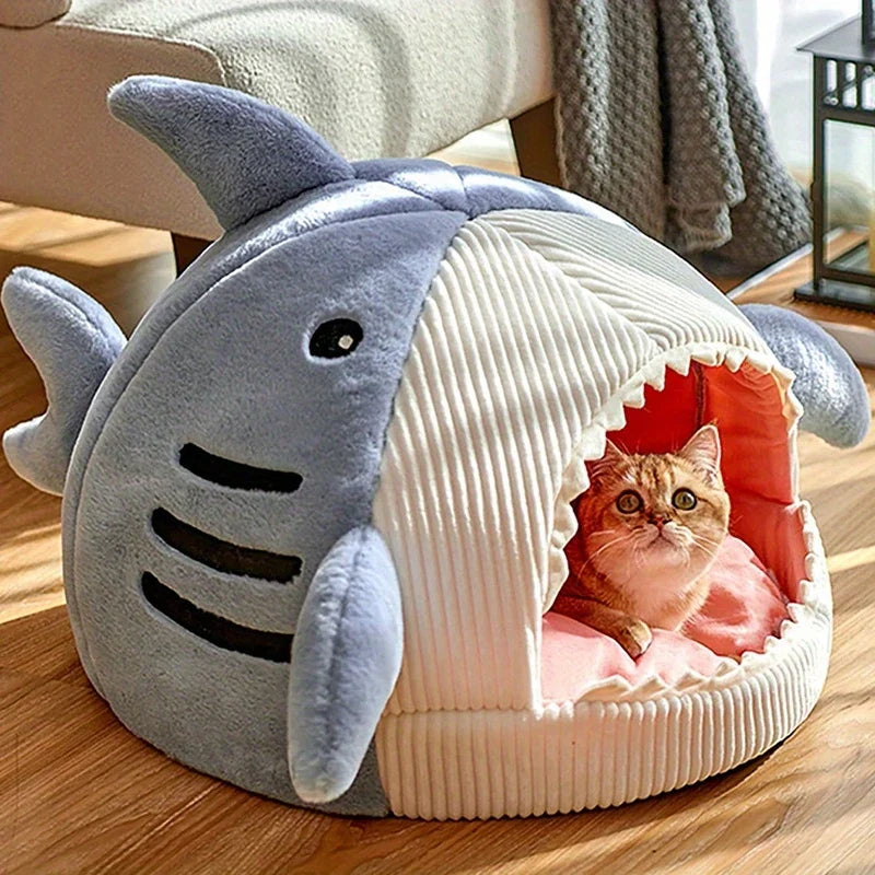Plush Hooded Cat Cave Bed Round Semi‑Enclosed Shell Pet Nest Washable Anti‑Slip Warm All Season Sleeping Bed For Cats Small Dogs