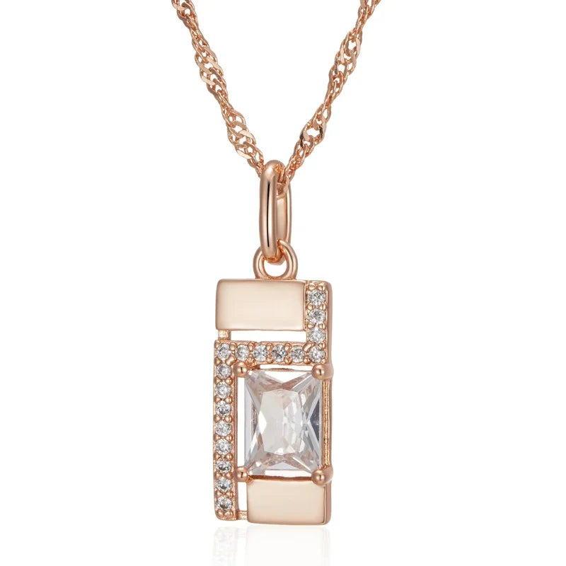 Kinel Classic Square Pendant Necklace For Women 585 Rose Gold Color With Natural Zircon Accessories Simple Pendant Daily Jewelry
