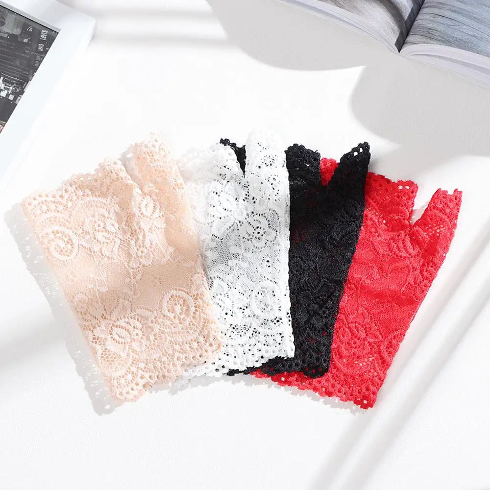 Women Short Lace Hollow-Out Fingerless Gloves Sun Protection Sleeves Mesh Thin Cycling Sexy Mittens Half Finger Handschoenen