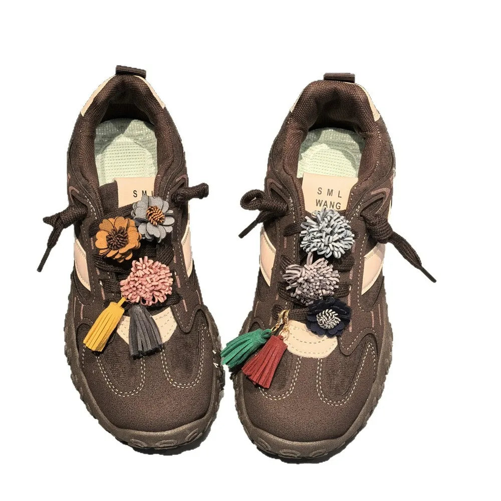 1Pcs Autumn Winter Maillard Tassel Pendant Shoe Charms Leather Flower Shoelace Buckle Sports Shoe Decoration Accessory Buckle