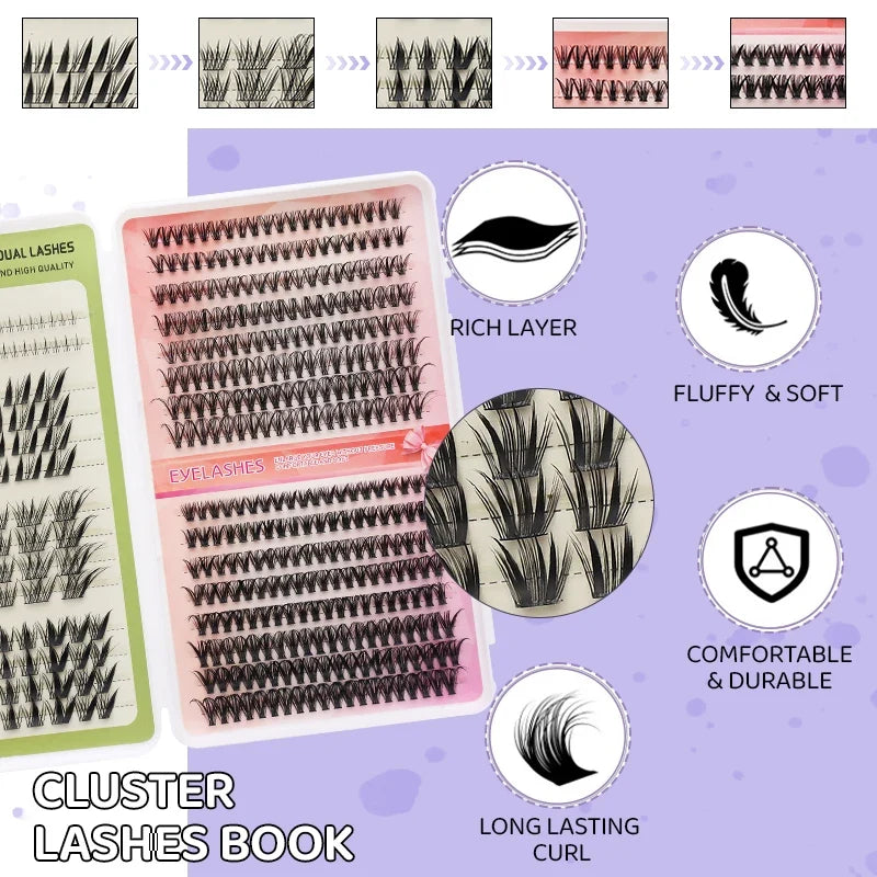 DINGSEN Eyelash Clusters Book Large Capacity Volume Individual Lashes Book Natural Long DIY Cluster Eyelash Extensions Makeup