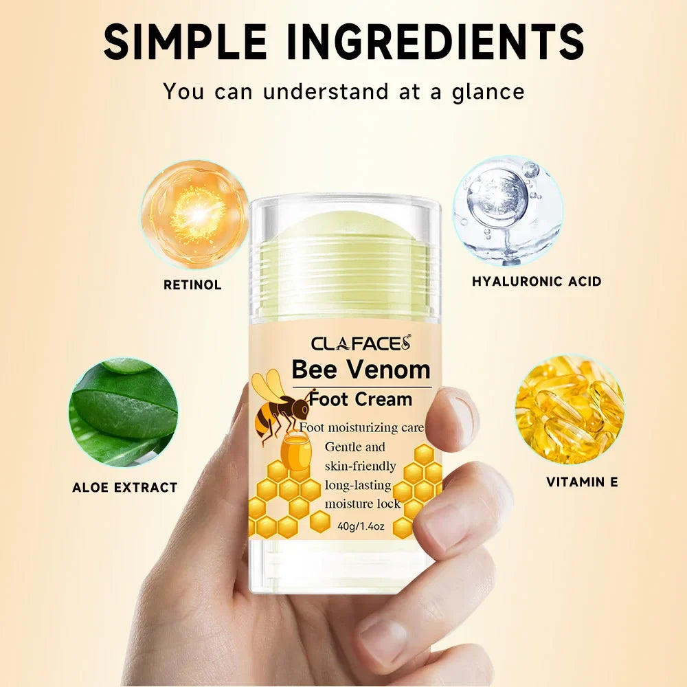 Bee Venom Fast Repair Foot Cream, Deeply Moisturizes Dry Cracked Feet, Exfoliates and Moisturizes Heel Care Stick, Quickly Sooth
