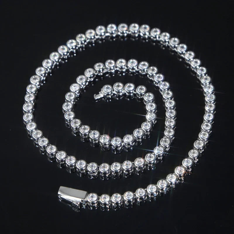 Geometric High Quality Fashion Women Jewelry Bezel Set Round Shaped Tennis Chain Bracelet Necklace Set
