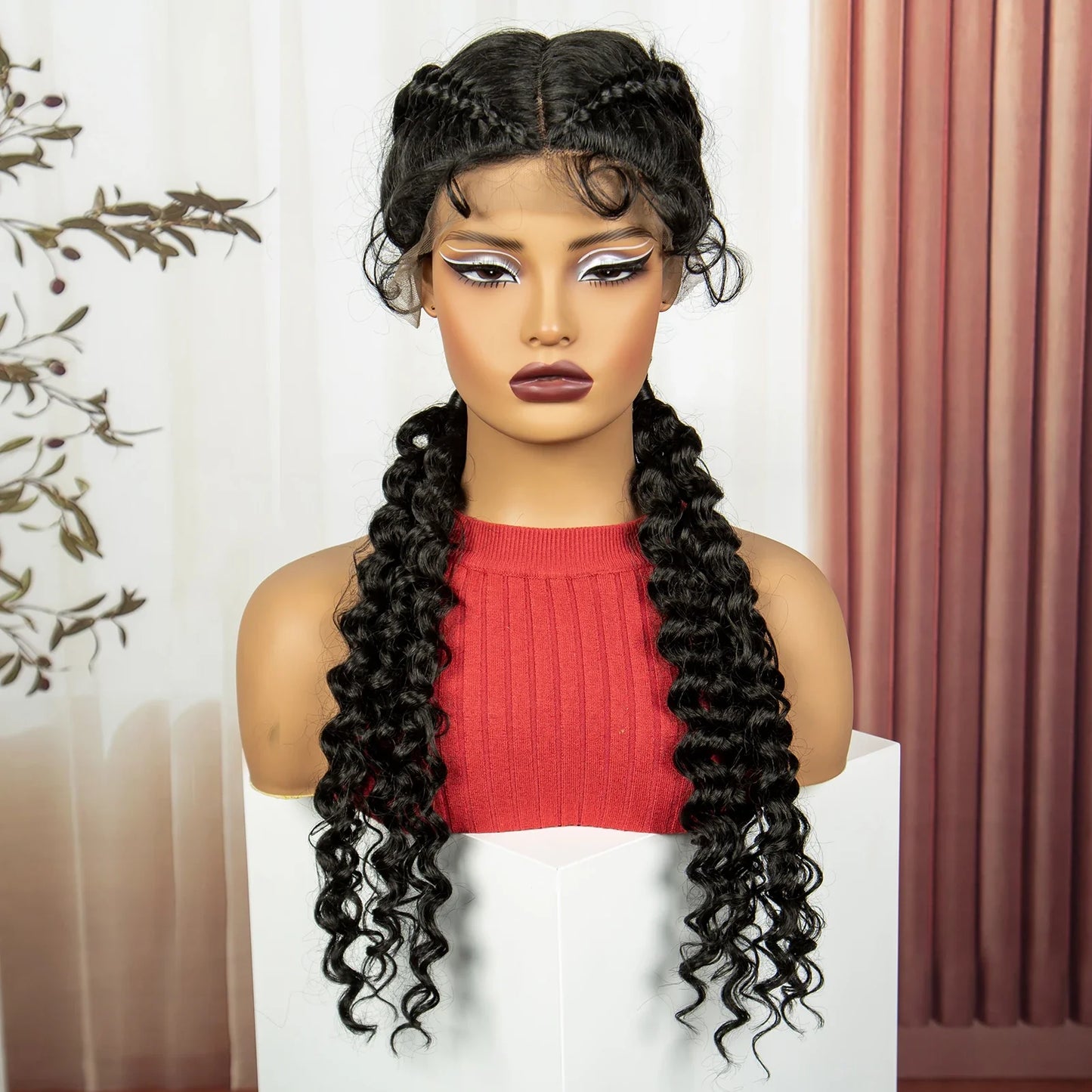 Curly Cornrow Twist Braids Wig | 13x1 T Part Lace | Water Wave | Black Women